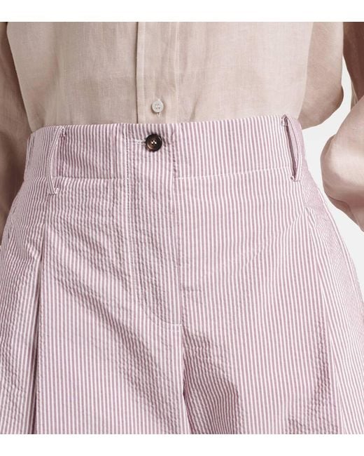 Brunello Cucinelli Purple Striped Cotton-Blend Bermuda Shorts