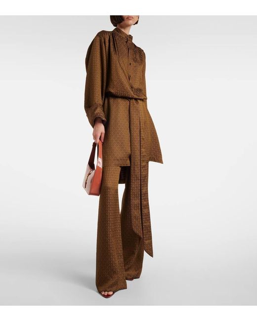 Saint Laurent Brown Weite High-Rise-Hose Aus Jacquard