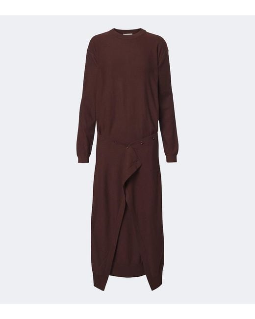 Lemaire Purple Deconstructed Wool-Blend Midi Dress