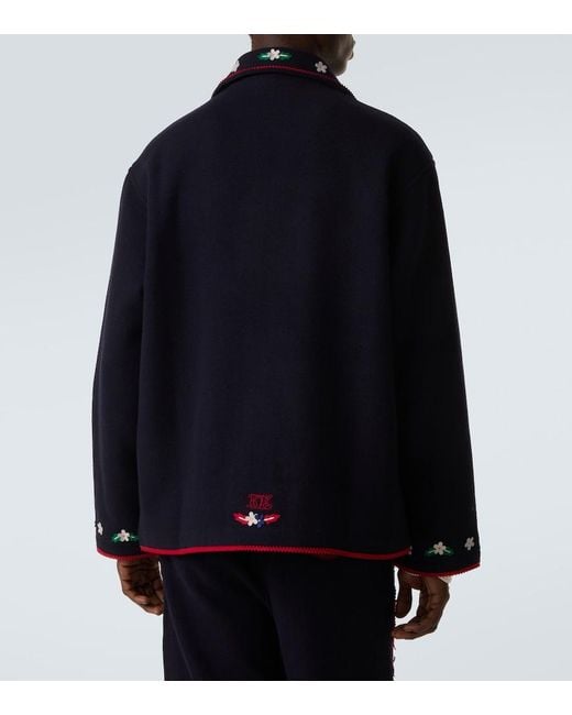 Bode Blue Carroll Embroidered Wool Jacket for men