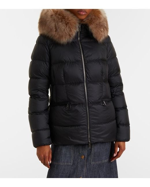 Moncler Black Boed Shearling-Trimmed Down Jacket