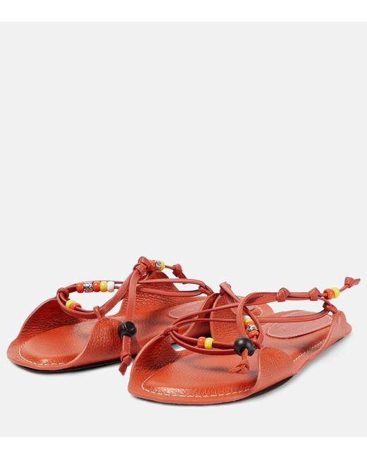 Marni Red X No Vacancy Inn Beaded Leather Sandals