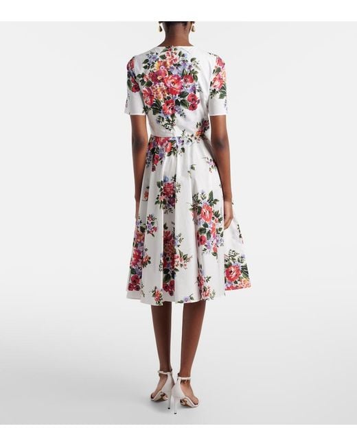 Dolce & Gabbana Red Floral Cotton Midi Dress