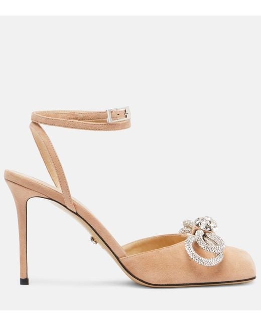 Mach & Mach Natural Double Bow 95 Suede Pumps