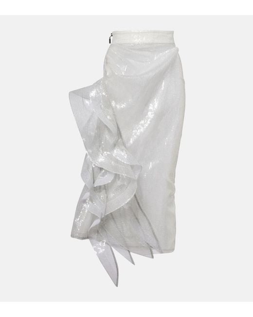 Maticevski Gray Hymn Ruffled Sequined Midi Skirt