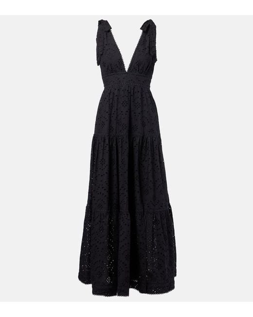 Poupette Black Perla Embroidered Cotton Maxi Dress