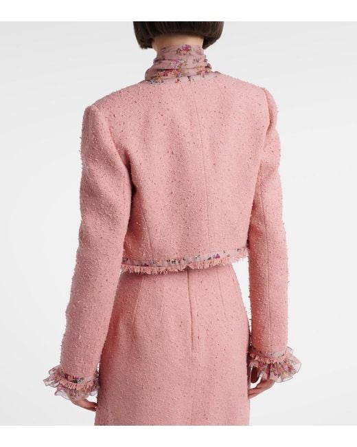 Dolce & Gabbana Pink Floral Cropped Cotton-Blend Tweed Jacket