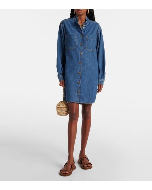 FRAME Blue Hemdblusenkleid Double Pocket Aus Denim