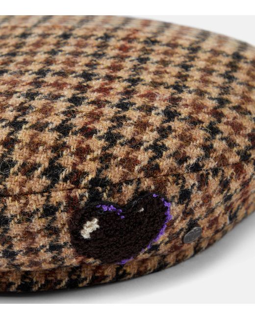 Maison Michel Brown New Billy Checked Wool Beret