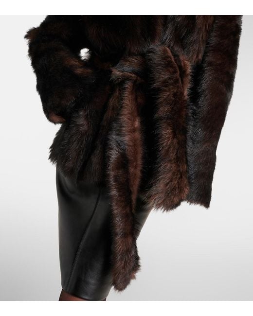 Nour Hammour Black Elsa Shearling Wrap Coat