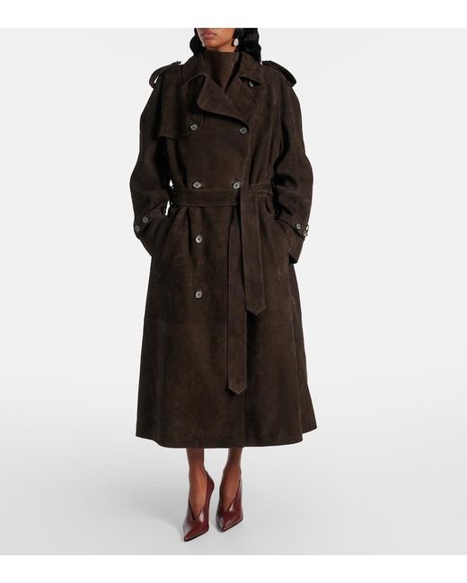 Magda Butrym Black Double-Breasted Suede Trench Coat