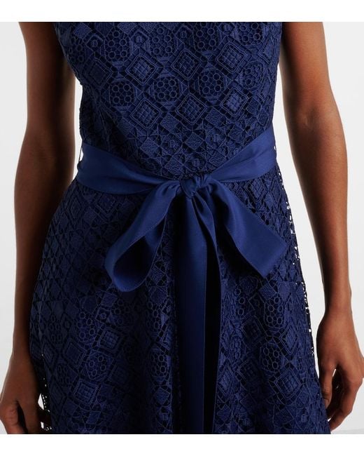 Elie Saab Blue Bow-Detail Macrame Midi Dress