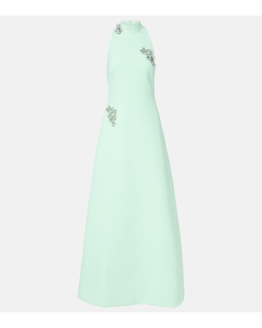 Safiyaa Green Priscilla Embellished Crepe Gown