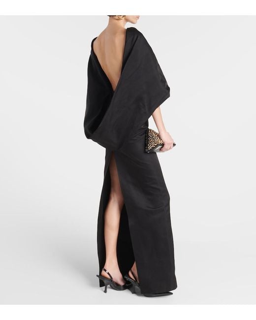 The Attico Black Caped Silk Midi Dress