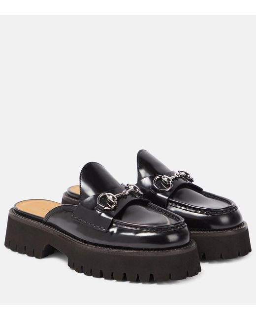 Gucci Horsebit Leather Loafer Slides in Black Lyst