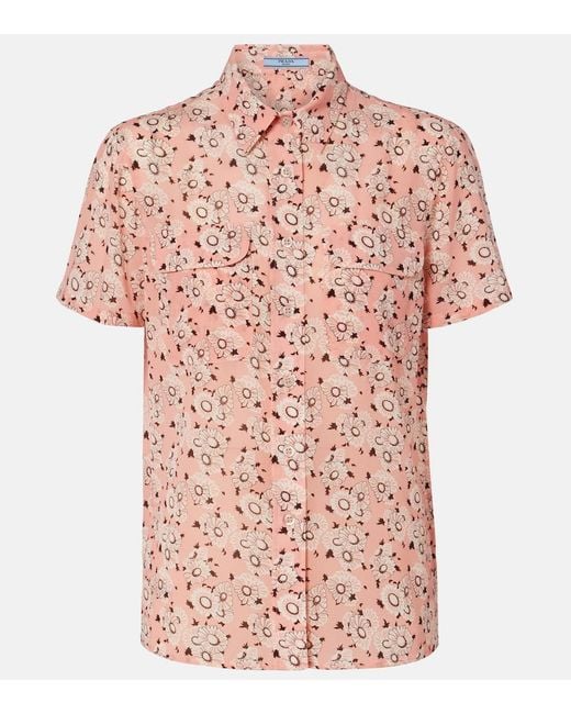 Prada Pink Stretch-Silk Georgette Floral Shirt