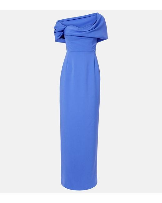 Carolina Herrera Blue Draped Off-Shoulder Crepe Gown