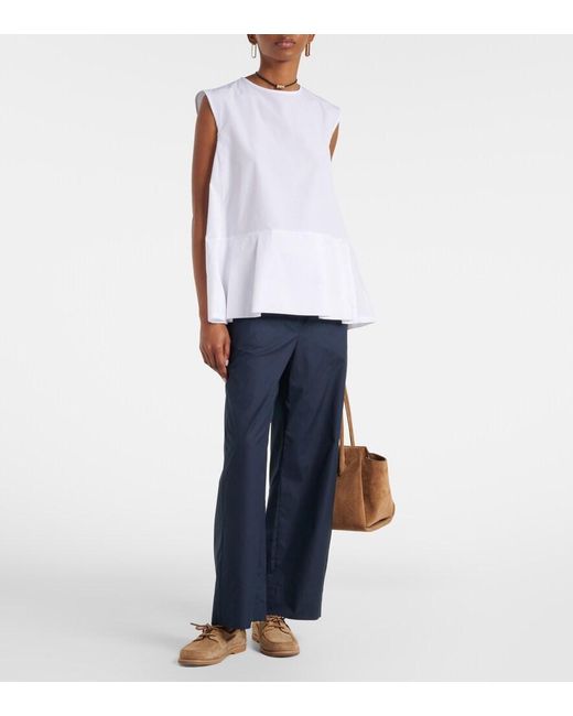 Max Mara White Brava Peplum Cotton Poplin Top