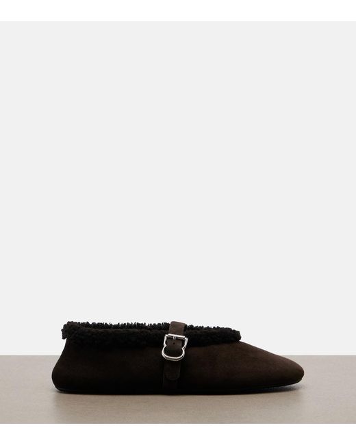 Alaïa Black Shearling-Lined Suede Mary Jane Flats