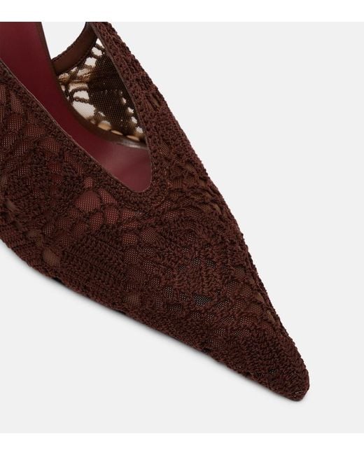 Magda Butrym Brown Crochet-Trimmed Leather Slingback Pumps