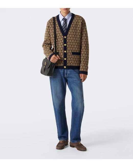 Valentino Brown Toute La V Jacquard Virgin Wool Cardigan for men