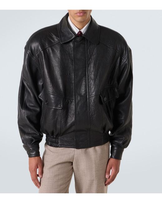 Saint Laurent Black Leather Bomber Jacket for men