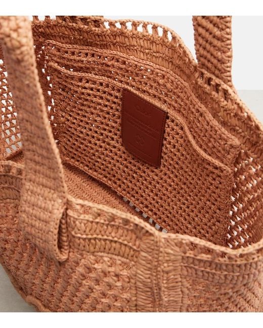Chloé Brown Summer Banana Raffia Tote Bag