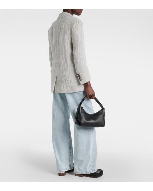 Brunello Cucinelli Gray Oversized V-Neck Linen-Blend Blazer