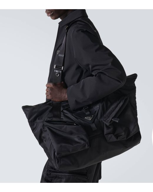Prada Black Re-nylon Leather-trimmed Duffel Bag for men