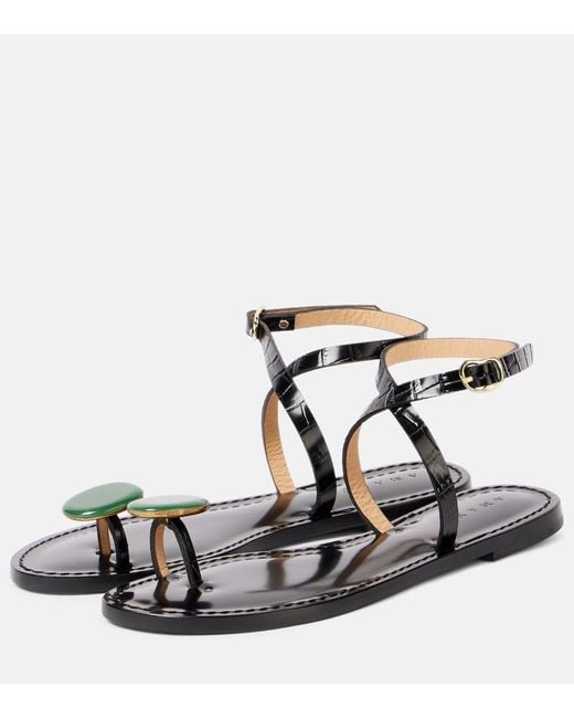 Amanu Black Kigali Embeliished Leather Sandals