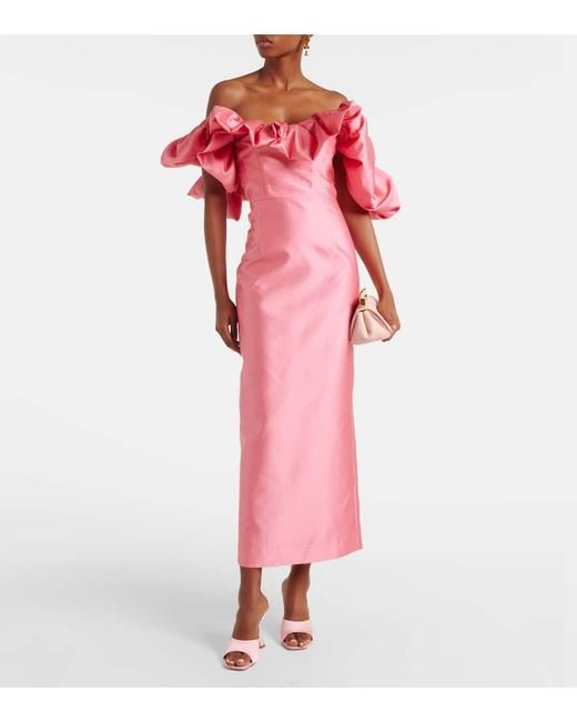 ALÉMAIS Pink Ruffled Off-Shoulder Gown