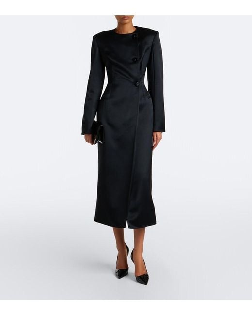 Rachel Gilbert Black Leeta Double-Breasted Satin Coat