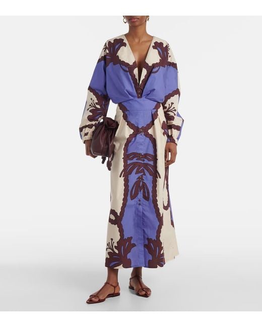 Johanna Ortiz Blue Latitud Marina Printed Cotton Midi Dress