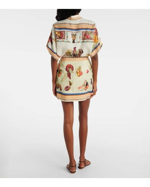 ALÉMAIS Metallic Mercado Printed Linen Wrap Skirt