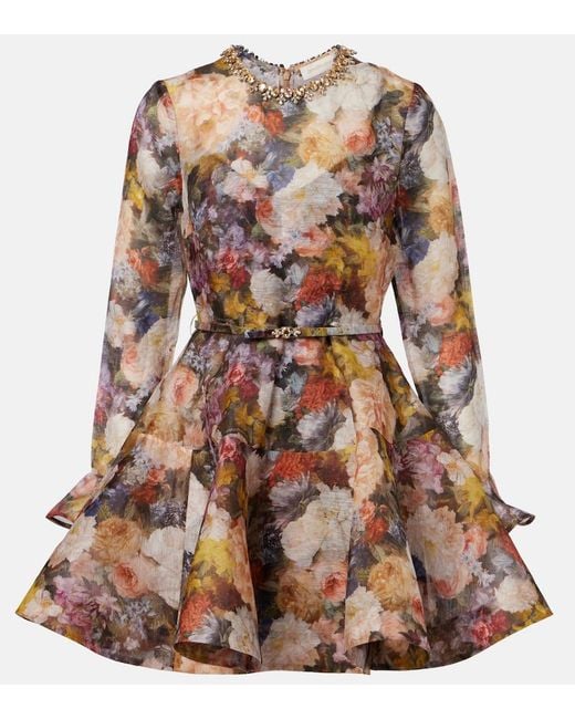 Zimmermann Brown Alchemy Peplum Linen And Silk Minidress