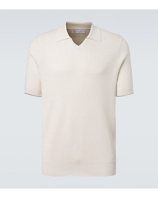 Brunello Cucinelli White Cotton Polo Shirt for men