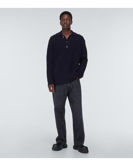 Our Legacy Blue Big Piquet Ribbed-Knit Cotton Sweater for men