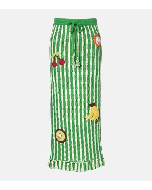 ALÉMAIS Green Sundae Crochet Embroidered Cotton Maxi Skirt
