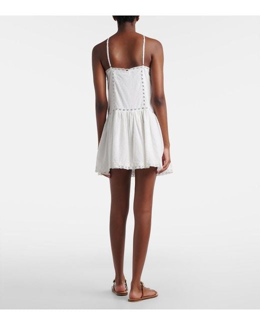 Poupette White Nora Lace-Trimmed Halterneck Cotton Minidress
