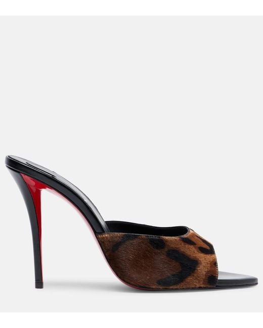 Christian Louboutin Black Miss Z 100 Leopard-Print Calf Hair Mules