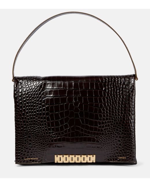 Victoria Beckham Chain Jumbo Croc-effect Leather Pouch in Black | Lyst