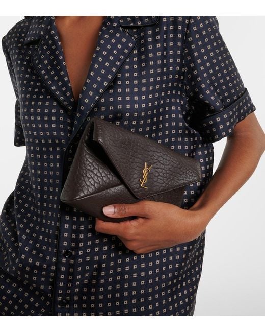 Saint Laurent Black Cassandre Small Leather Clutch