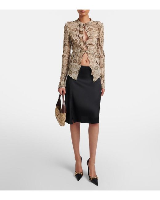 Gucci Natural Snake-Print Silk Blouse