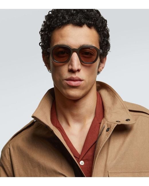 Zegna Brown Round Sunglasses for men