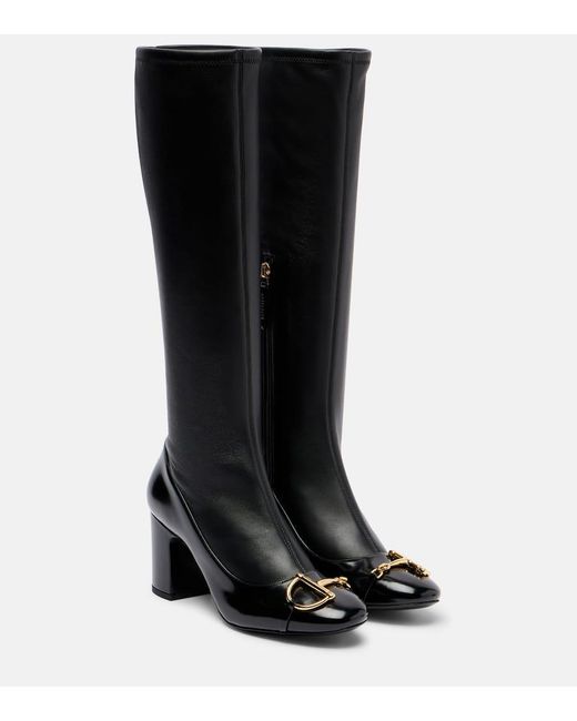 Gucci Black Alfa Horsebit 75 Leather Knee-High Boots