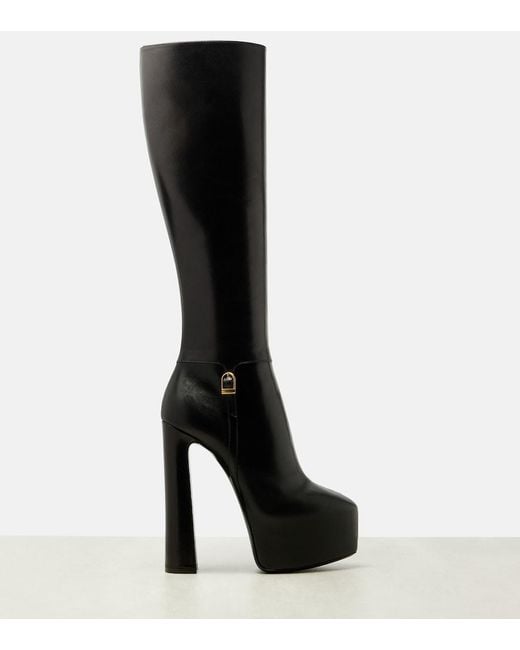Saint Laurent Black Nico Leather Platform Knee-High Boots