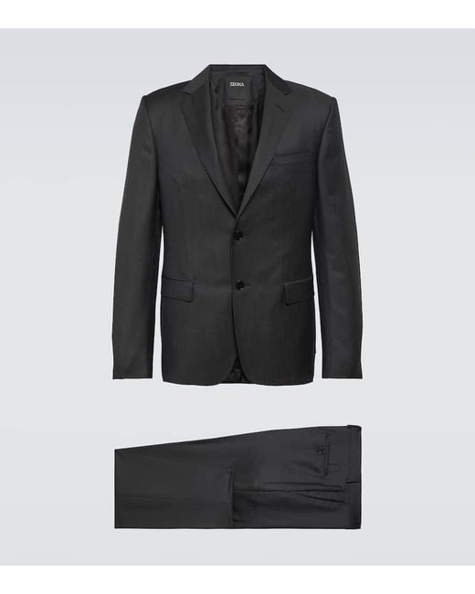Zegna Black Wool And Mohair Suit for men