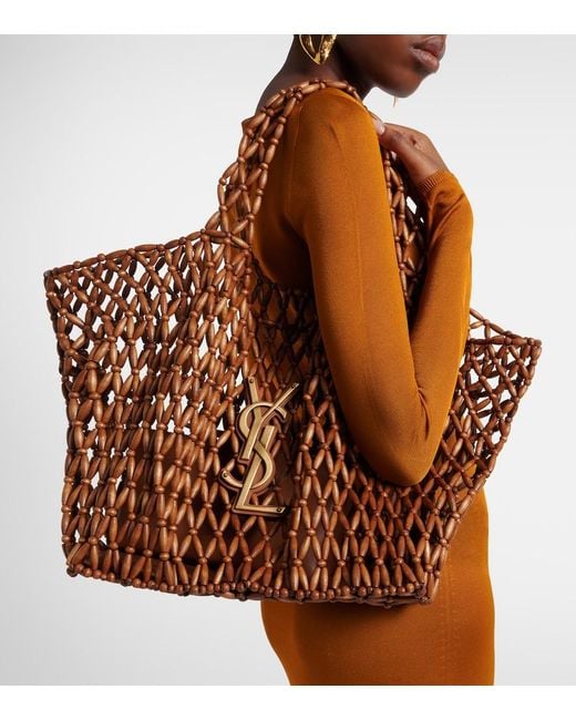 Shopper Icare Cassandre Medium Con Perline di Saint Laurent in Brown