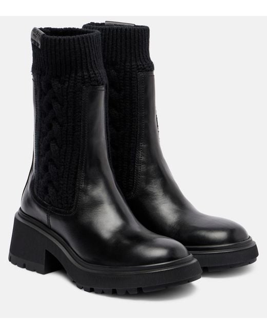 Jimmy Choo Black Tamia Cable-Knit Leather Ankle Boots