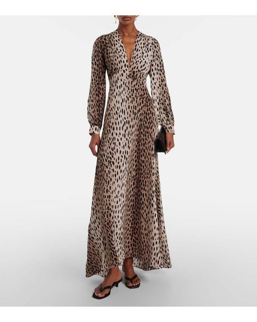 Rixo Natural Bedrucktes Maxikleid Emory Aus Seide